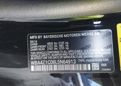 2020 BMW 430I from USA, damaged, VIN WBA4Z1C06L5N64913